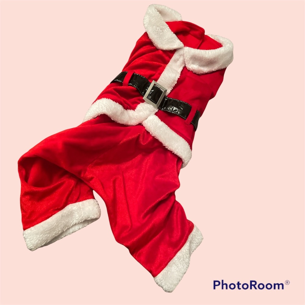 Festive Santa Pet Suit - Length 20", Adjustable Velcro